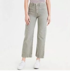 American Eagle Outfitters Hi Rise Button Fly Wide Leg Crop Jeans Size 4